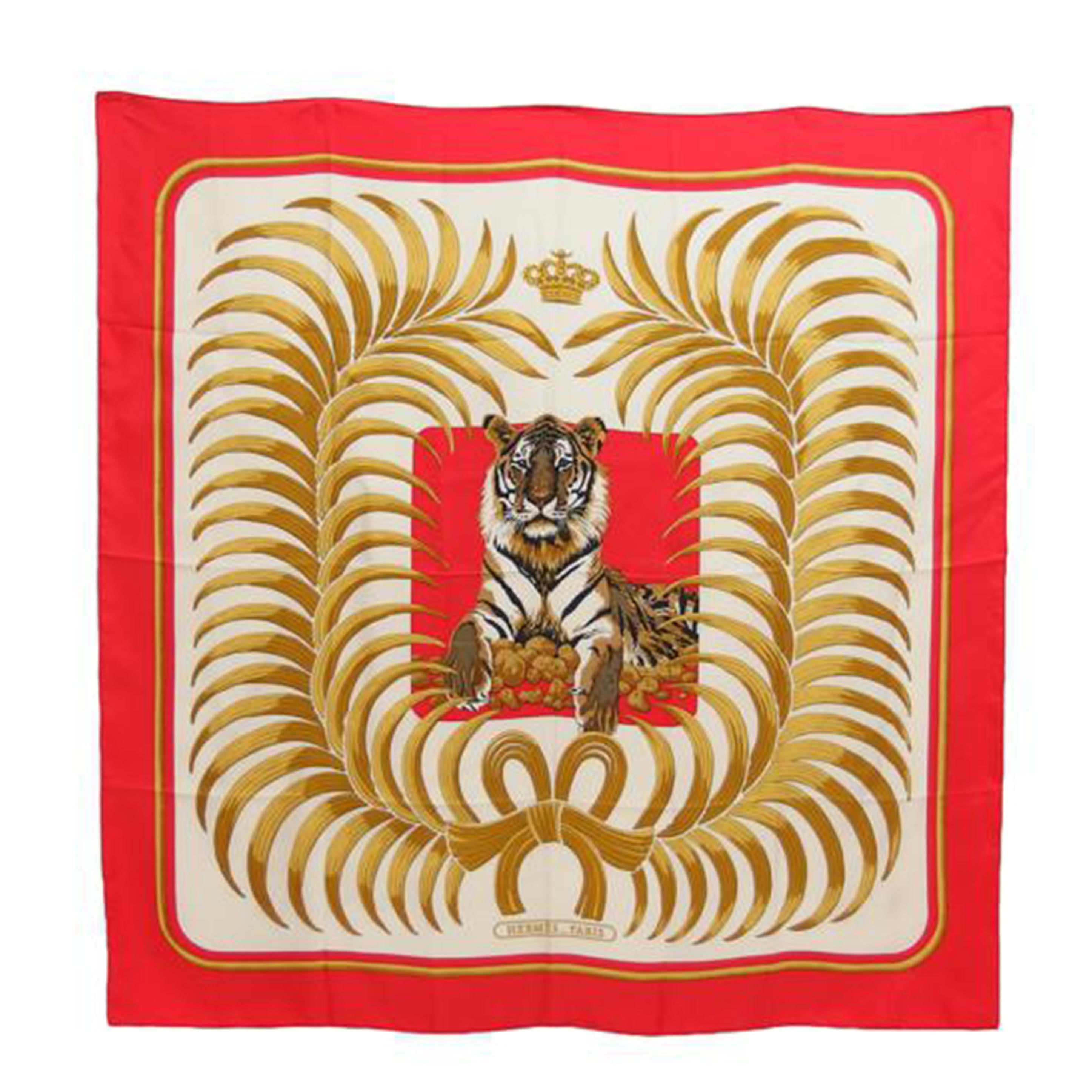 HERMES エルメス/カレ90/王者のトラ/シルクスカーフ//Aランク/04