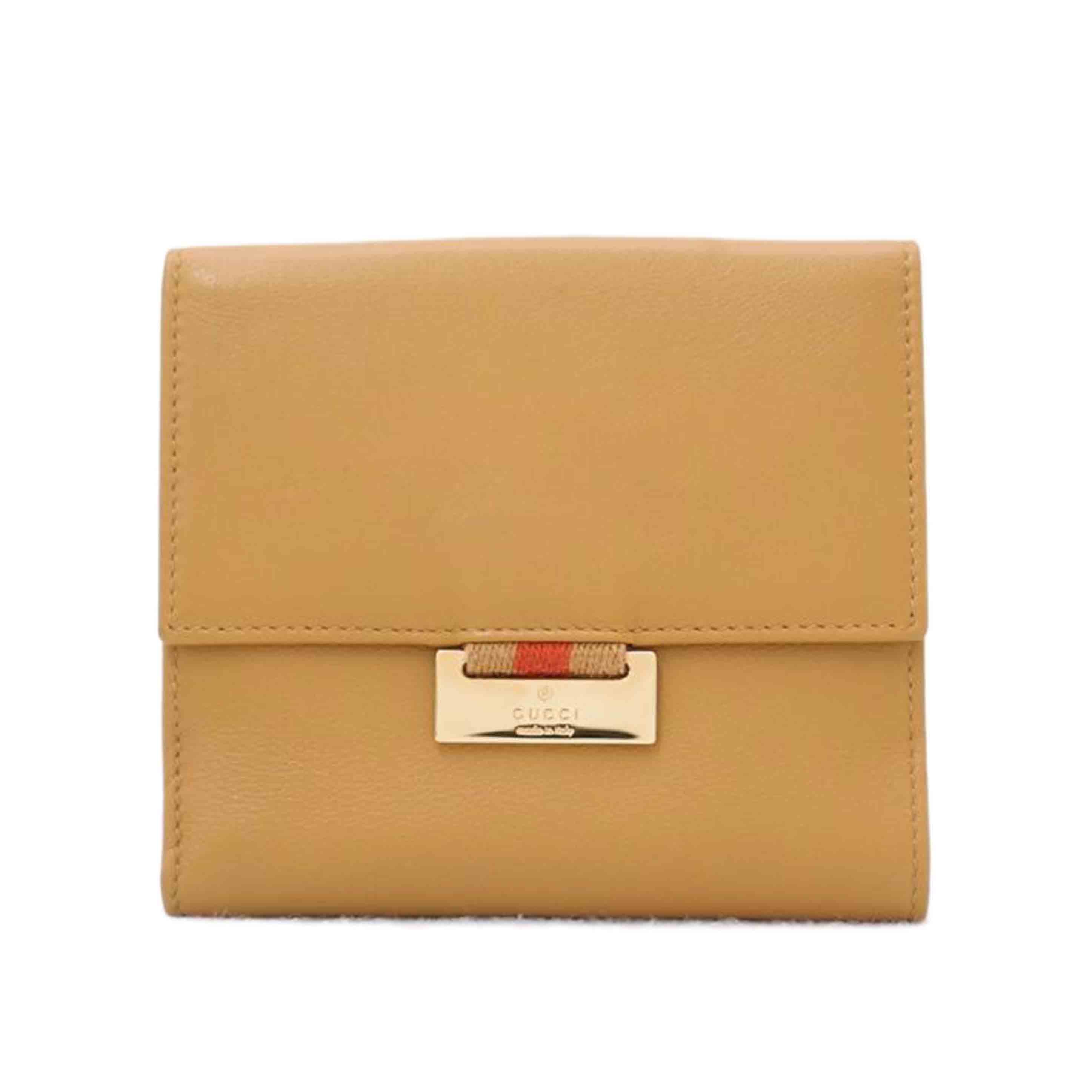 GUCCI グッチ 二つ折り財布 茶 ゴールド金具 レディース メンズ/レザーWホック財布/キャメル/035.2184//217***/Aランク/69