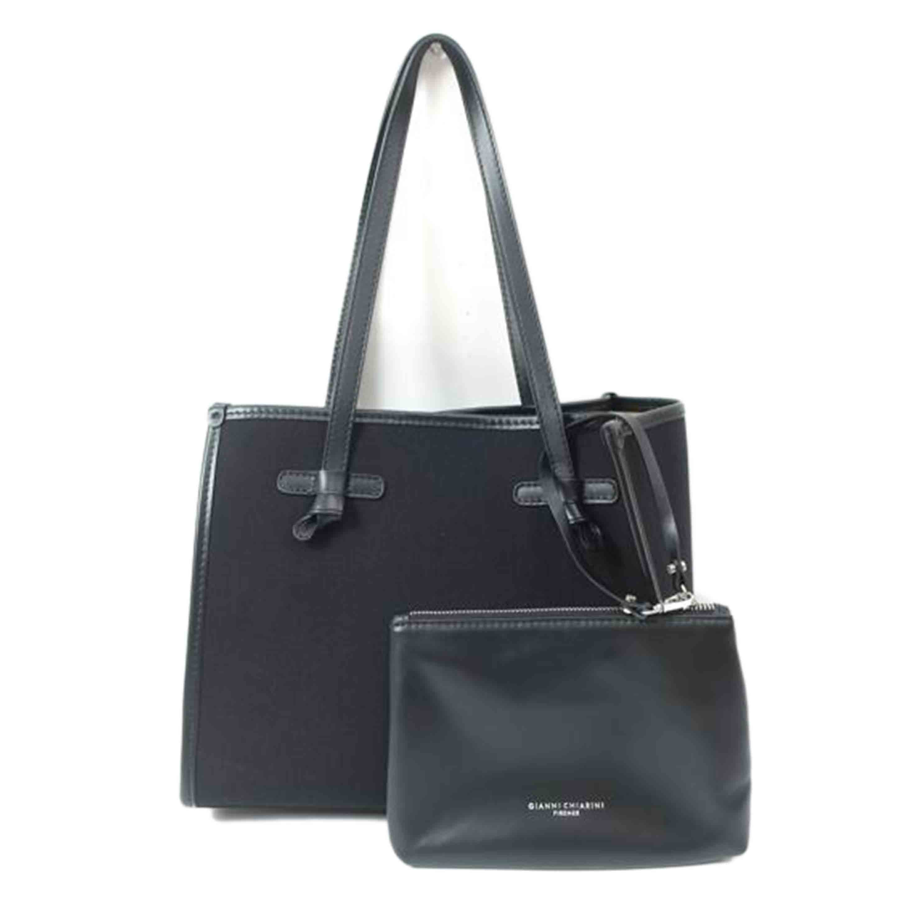GIANNI CHIARINI ジャンニキアリーニ/トートバッグ ポーチ付き ブラック×ライトベージュ//Aランク/65