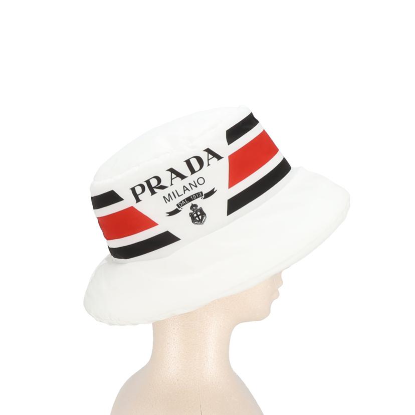 PRADA/ロゴプリントボリュームバケット ホワイト×レッド/1HC248//276/Aランク/24