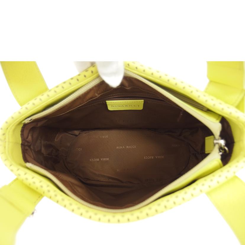 NINA RICCI ニナリッチ/パンチングレザーハンドバッグ/イエローグリーン//1101-13-50/ABランク/04