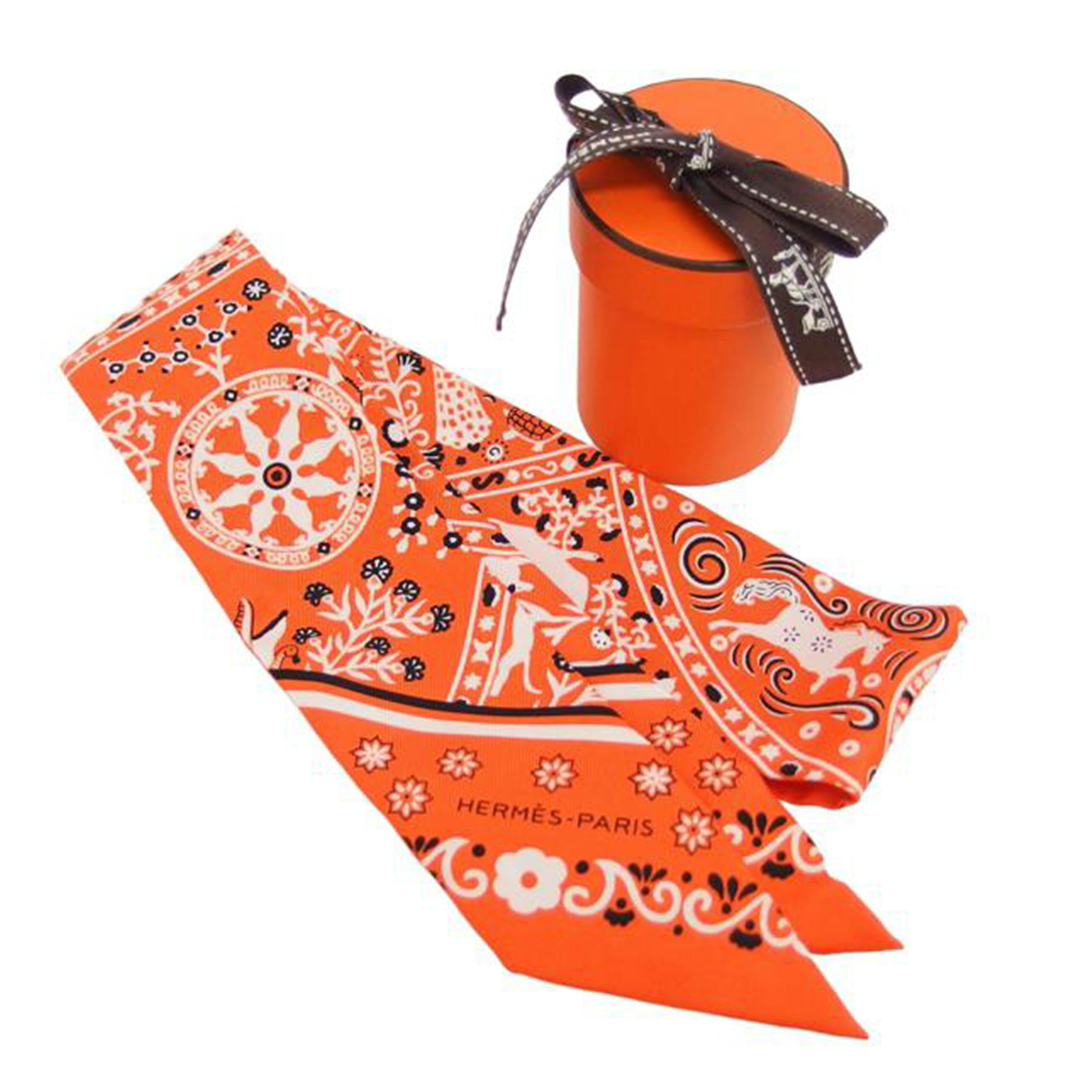 HERMES エルメス/ツイリー/シルクスカーフ/バンダナ柄/オレンジ//Aランク/04