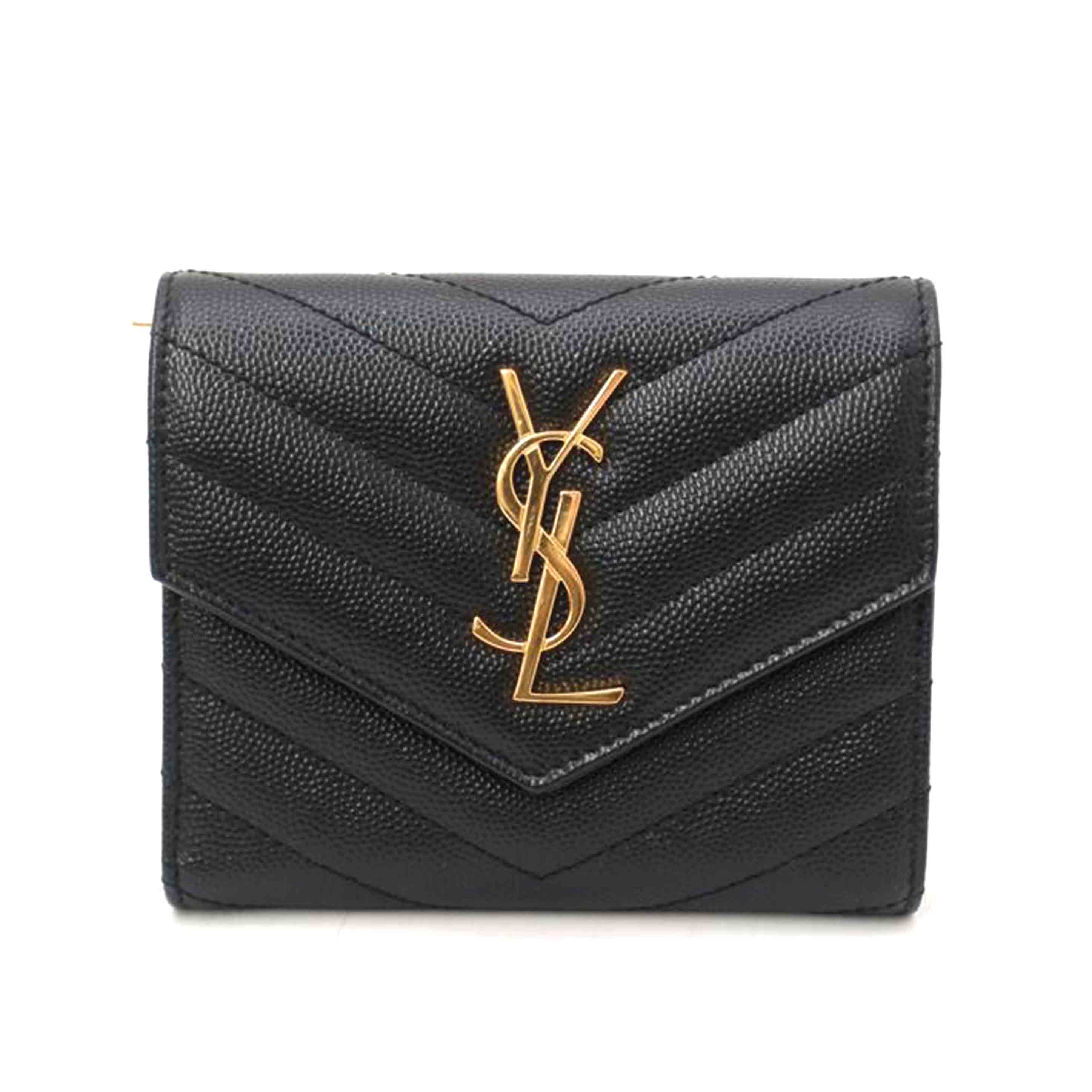 SAINT LAURENT サンローラン/モノグラムコンパクトスリーフォールド財布/ブラック/403943//022*/Aランク/69
