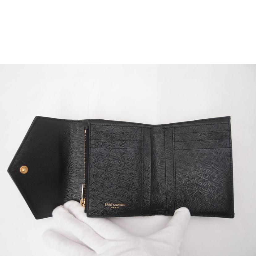 SAINT LAURENT サンローラン/モノグラムコンパクトスリーフォールド財布/ブラック/403943//022*/Aランク/69
