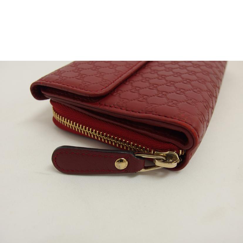 GUCCI グッチ/マイクログッチシマ/レザーラウンドファスナー長財布/レッド/449364//114*/ABランク/04