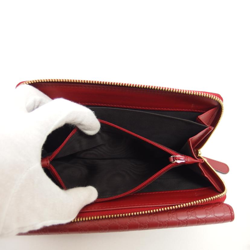 GUCCI グッチ/マイクログッチシマ/レザーラウンドファスナー長財布/レッド/449364//114*/ABランク/04