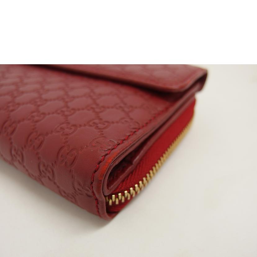GUCCI グッチ/マイクログッチシマ/レザーラウンドファスナー長財布/レッド/449364//114*/ABランク/04