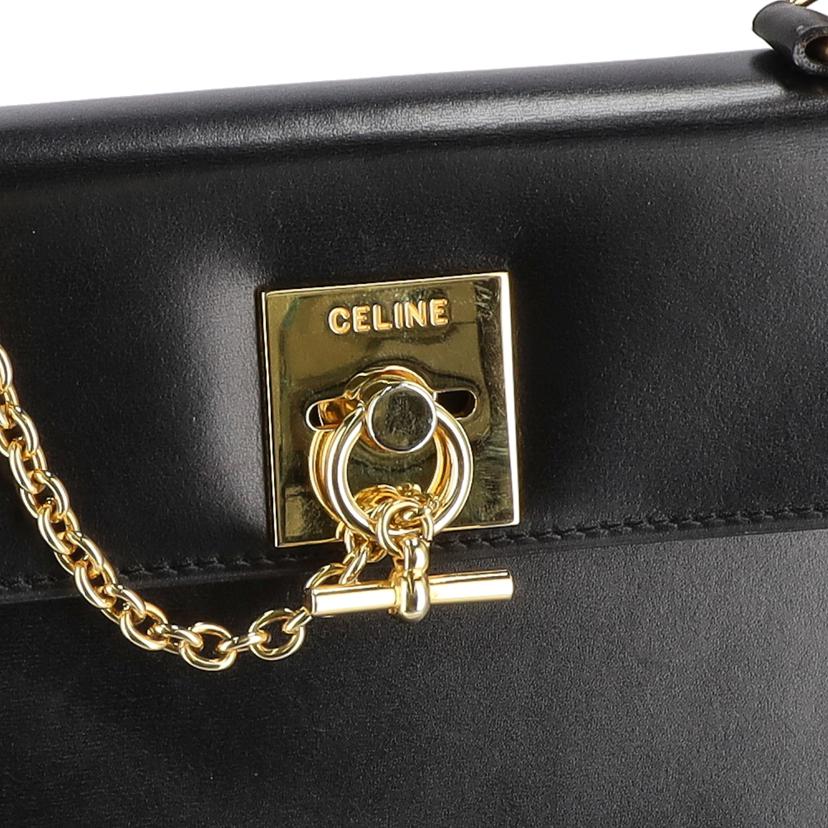 CELINE セリーヌ/ヴィンテージトップハンドルレザーフラップハンド/ブラック//Aランク/24