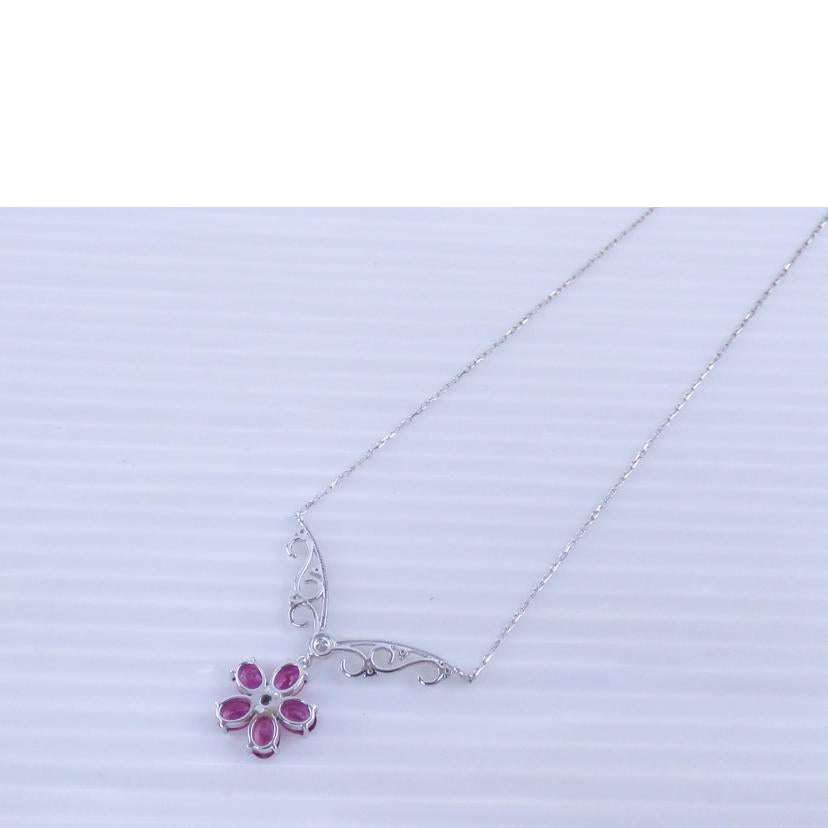 K18WGルビーダイヤネックレス0.97/D0.03ct//ABランク/64