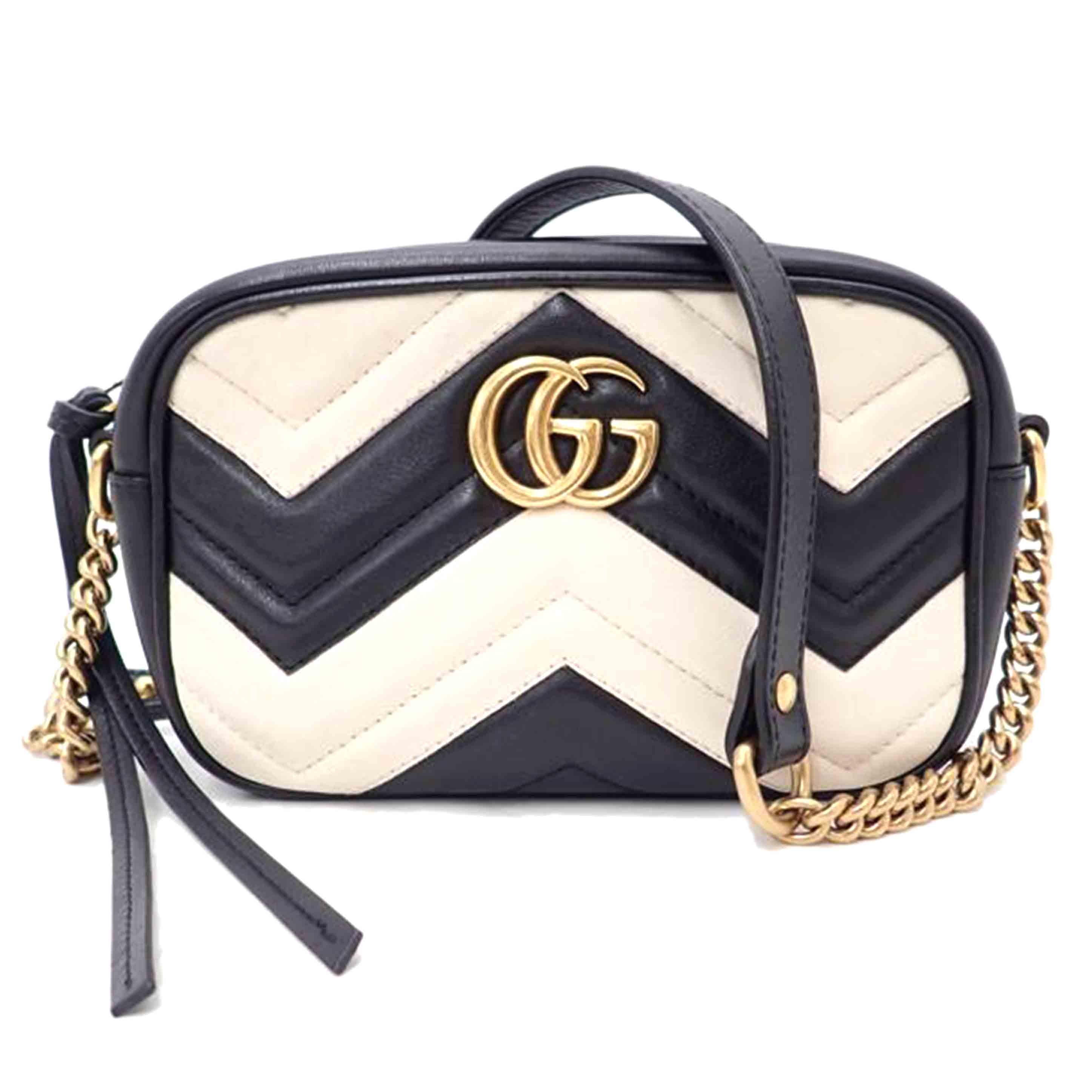 GUCCI グッチ/GGマーモントミニカメラショルダー/ブラック×ホワイト /448065//204***/ABランク/69