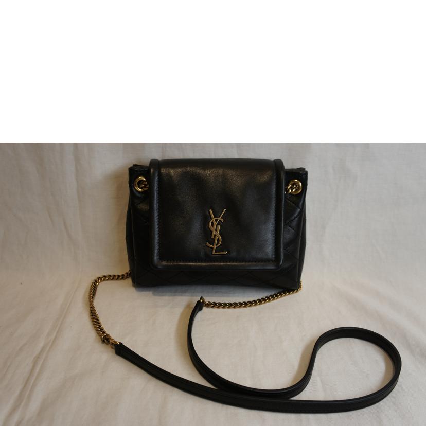SAINT LAURENT サンローラン/レザーミニチェーンショルダーブラックゴールド金具/672738//Aランク/92