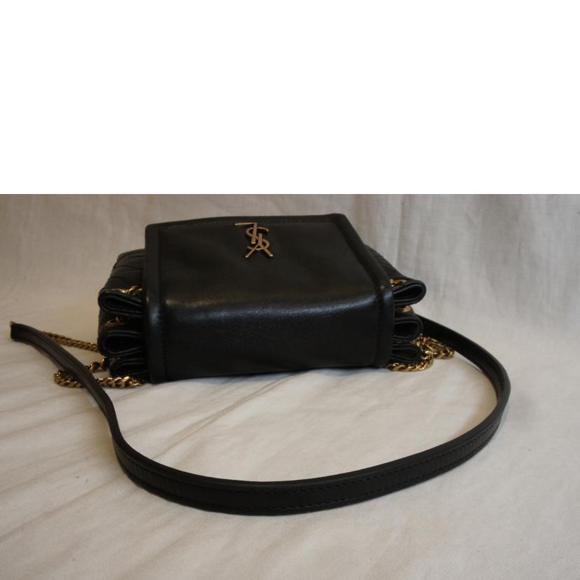 SAINT LAURENT サンローラン/レザーミニチェーンショルダーブラックゴールド金具/672738//Aランク/92