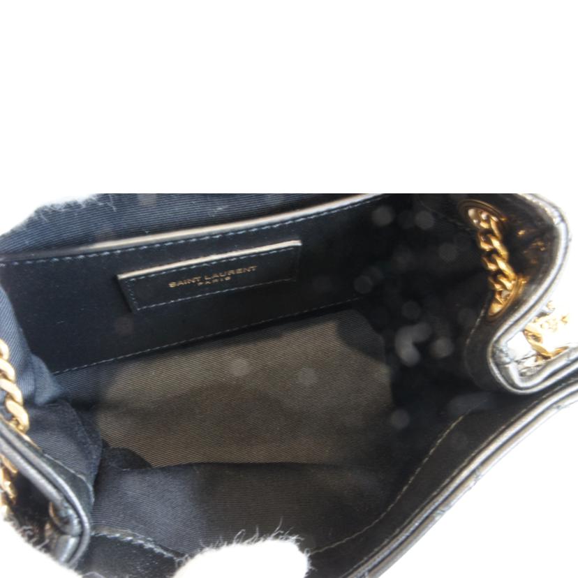 SAINT LAURENT サンローラン/レザーミニチェーンショルダーブラックゴールド金具/672738//Aランク/92