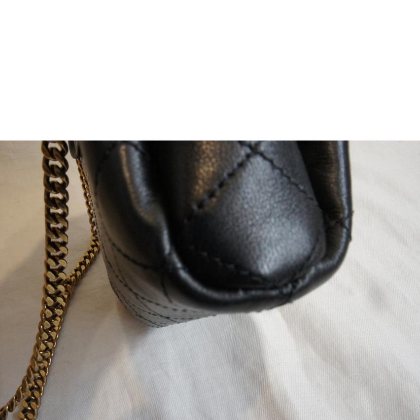 SAINT LAURENT サンローラン/レザーミニチェーンショルダーブラックゴールド金具/672738//Aランク/92