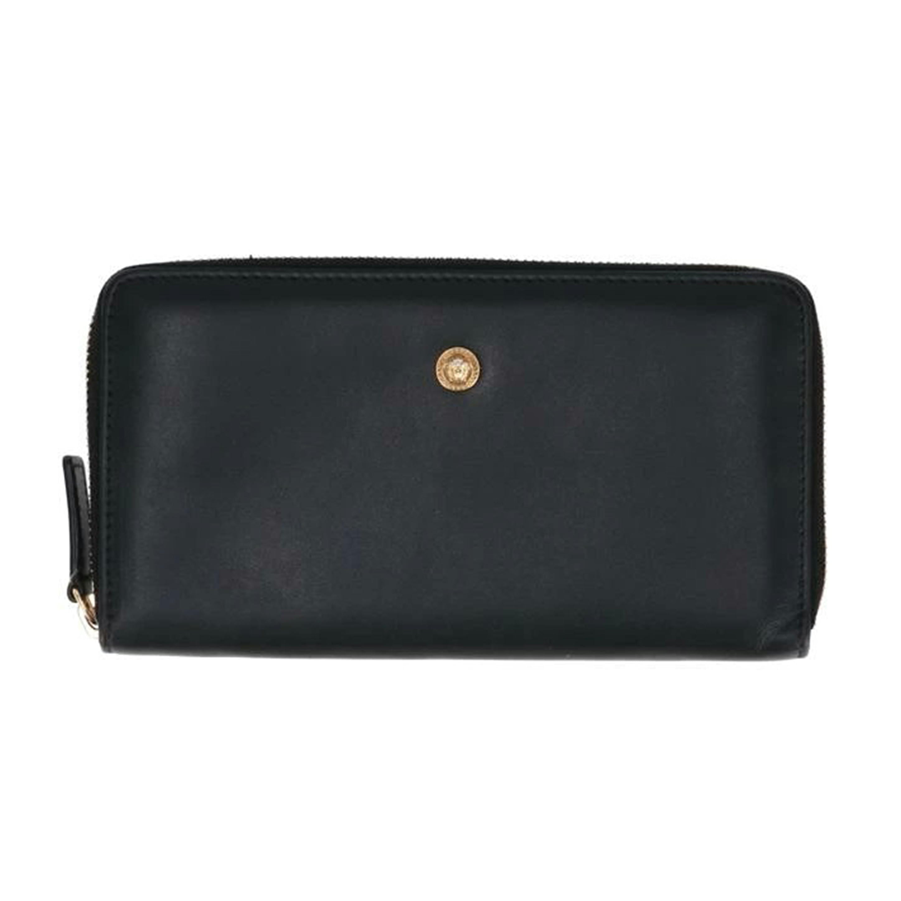VERSACE ヴェルサーチ/レザーラウンドファスナー長財布 黒 金金具//Bランク/42