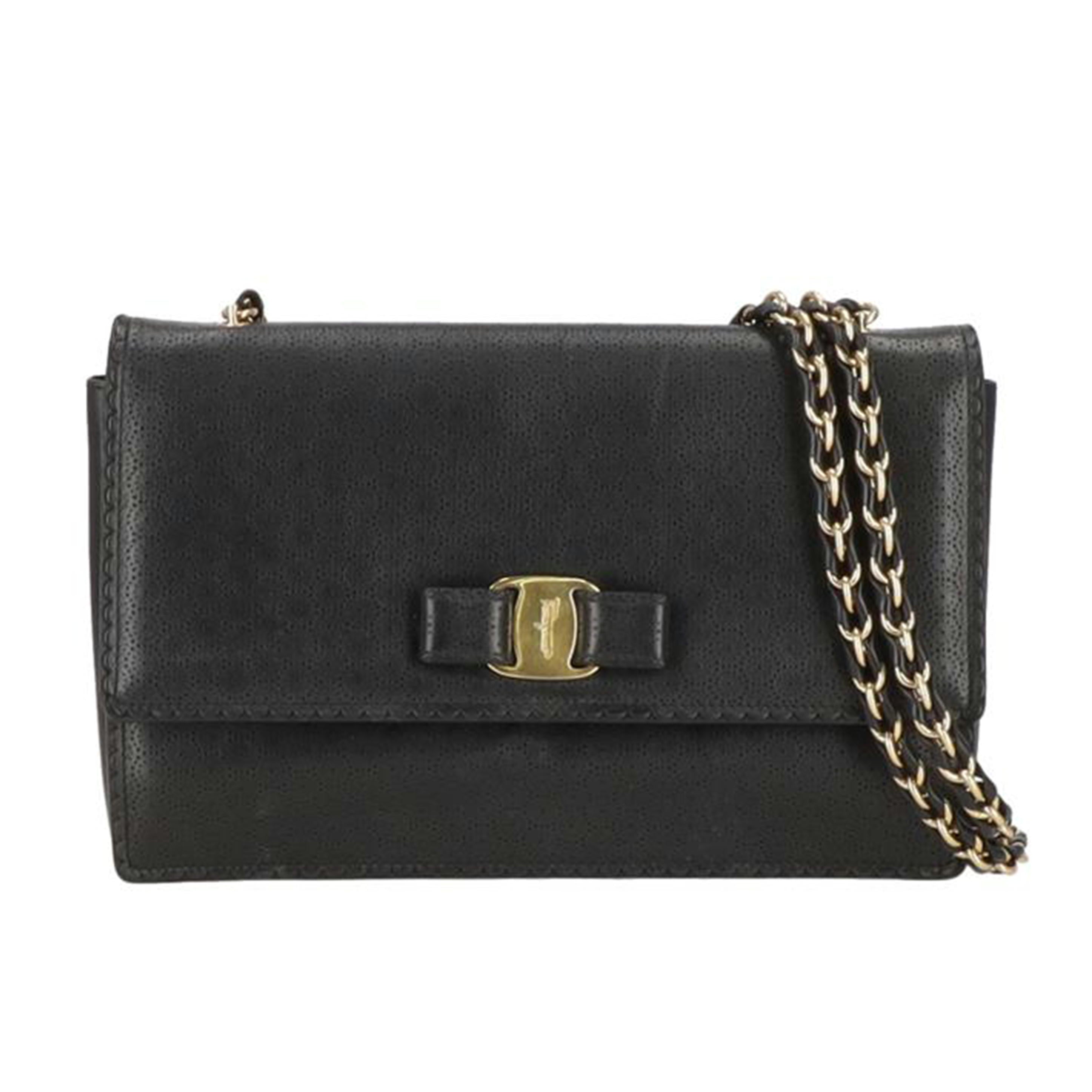 Ferragamo フェラガモ/ジニー・ヴァラリボンレザーチェーンショルダー/AU-21/F003//ABランク/91