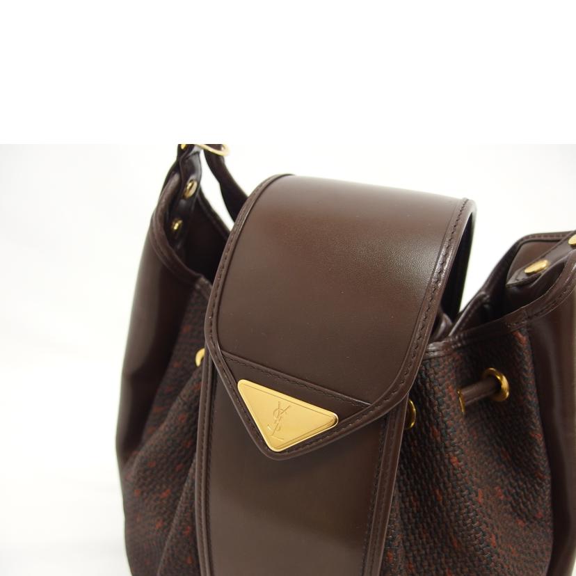 YSL イヴサンローラン/ヴィンテージ/巾着ショルダーバッグ/ブラウン//ABランク/04