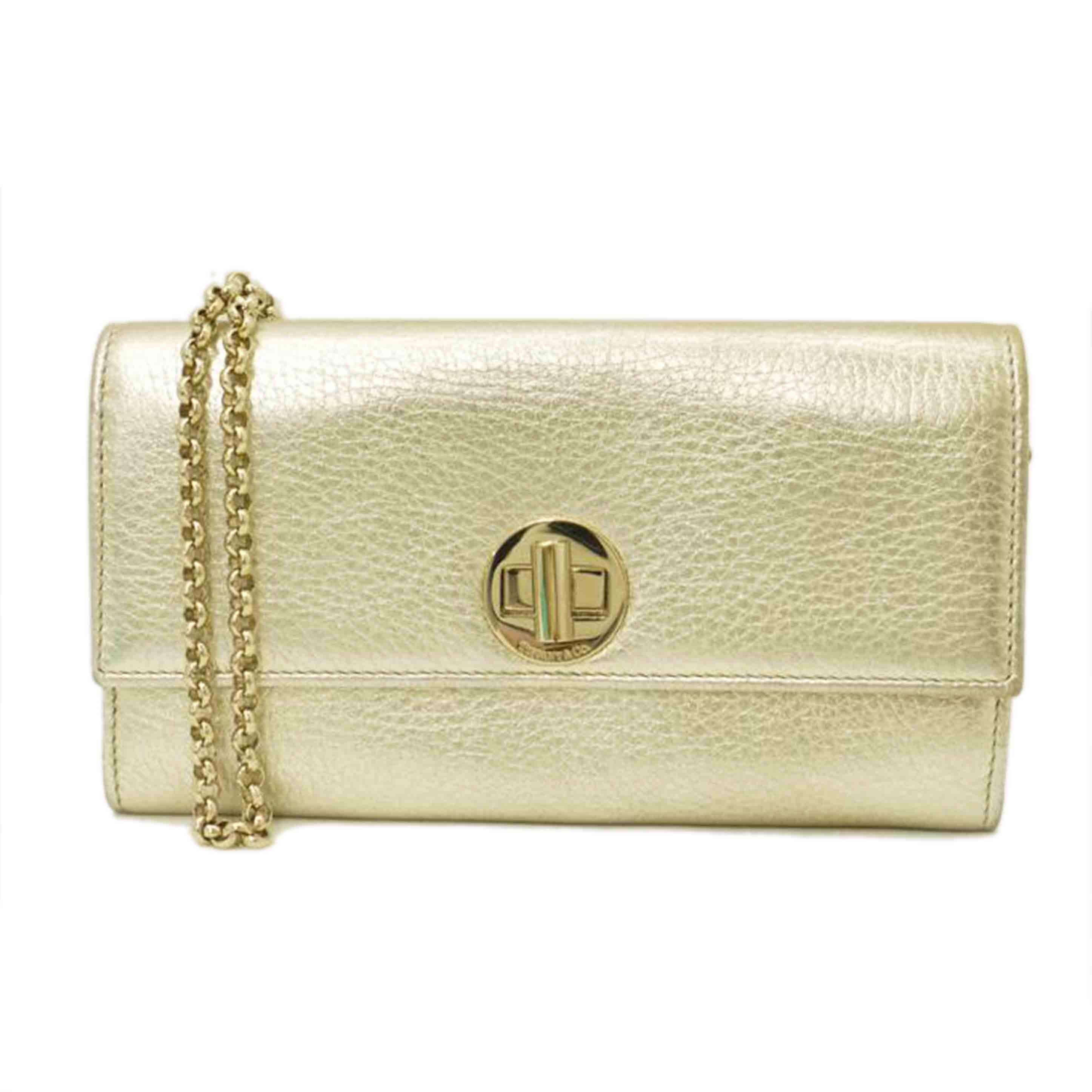 TIFFANY&Co. ティファニー 二つ折り長財布 肩掛け ショルダー付長財布 レディース/レザーチェーンウォレット/ゴールド//ABランク/69