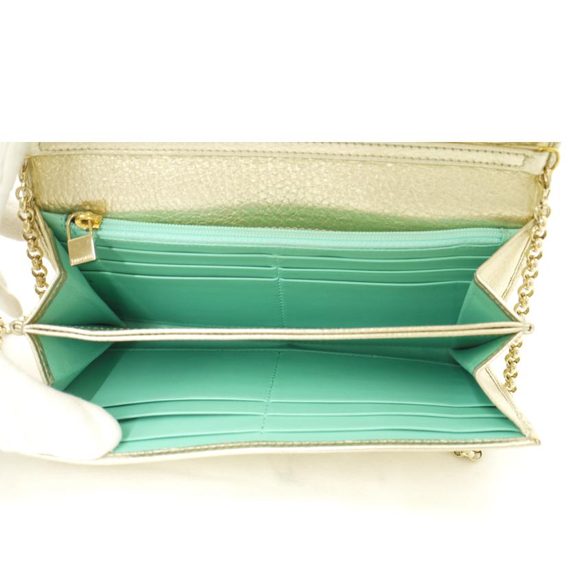 TIFFANY&Co. ティファニー 二つ折り長財布 肩掛け ショルダー付長財布 レディース/レザーチェーンウォレット/ゴールド//ABランク/69