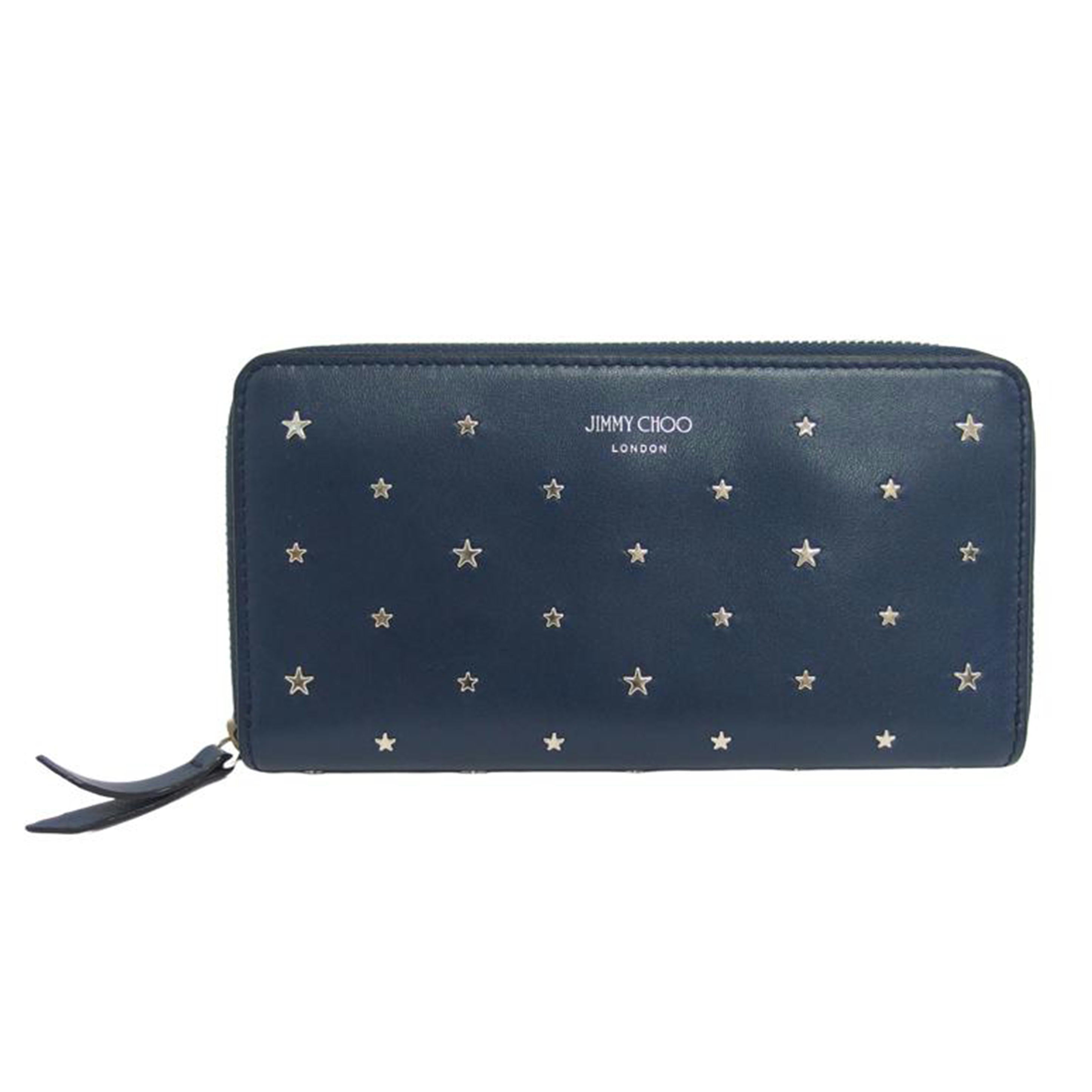 JIMMY CHOO ジミーチュウ/フラットスター/ラウンドファスナー長財布/ネイビー//Aランク/04