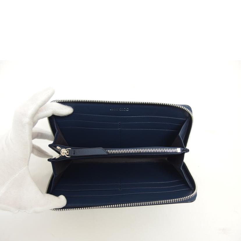 JIMMY CHOO ジミーチュウ/フラットスター/ラウンドファスナー長財布/ネイビー//Aランク/04