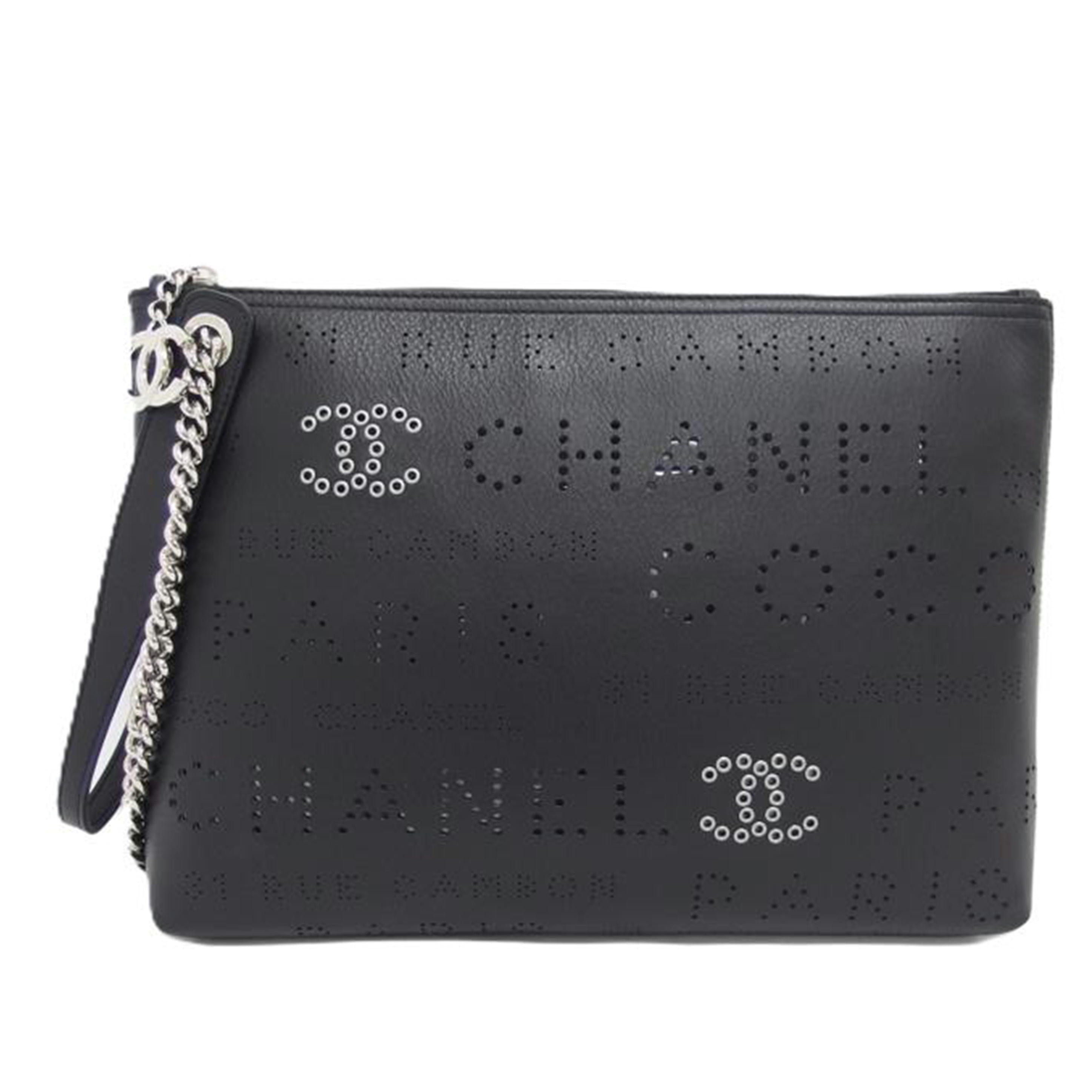 CHANEL シャネル/ココマークパンチングレザークラッチバッグ/ブラック/シルバー金具//273*****/Aランク/04