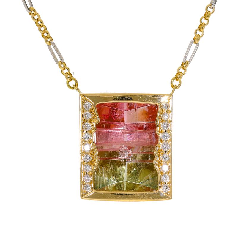 /◎K18パーティーカラートルマリンダイヤネックレス14.47/D0.38ct//ABランク/59