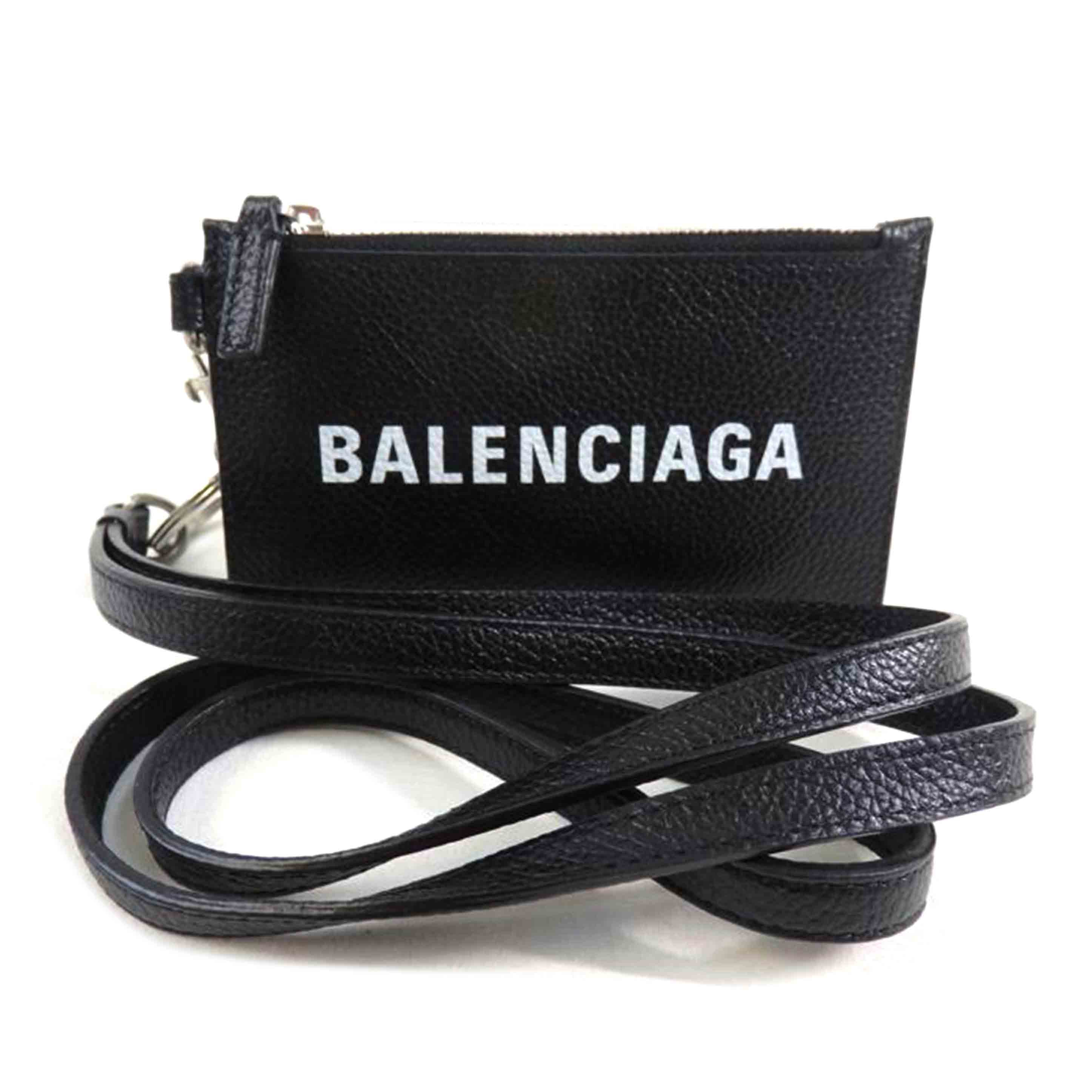BALENCIAGA バレンシアガ/カードケース/ネックストラップ/キーリング付き/黒/594548//Aランク/84