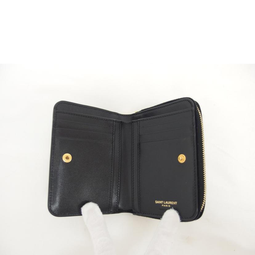SAINT LAURENT サンローラン/タイニーモノグラム/ラウンドファスナー二つ折り財布/ブラック/GUE635263//062*/ABランク/04
