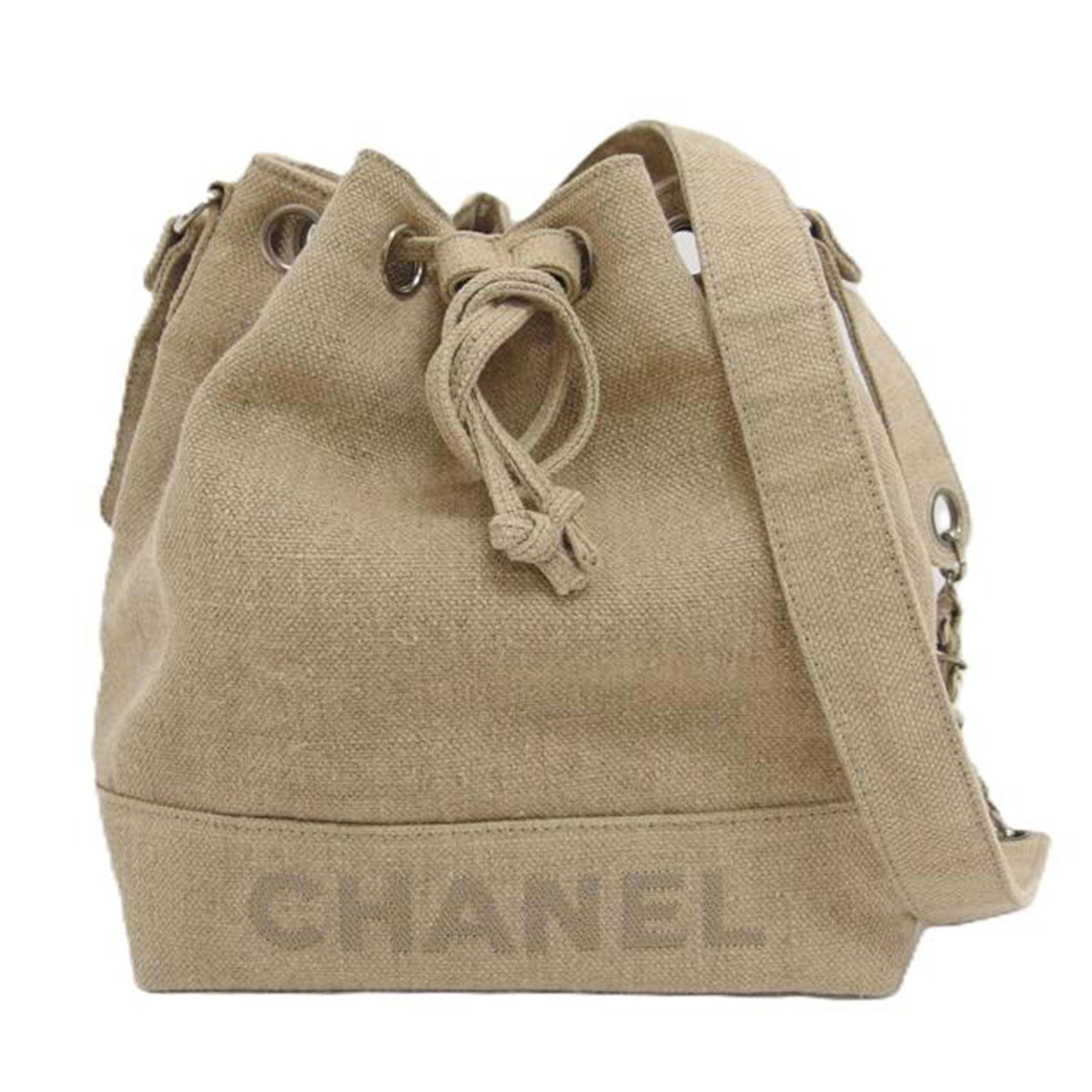 CHANEL シャネル ショルダーバッグ/巾着チェーンショルダー/リネン/ベージュ//467****/ABランク/04