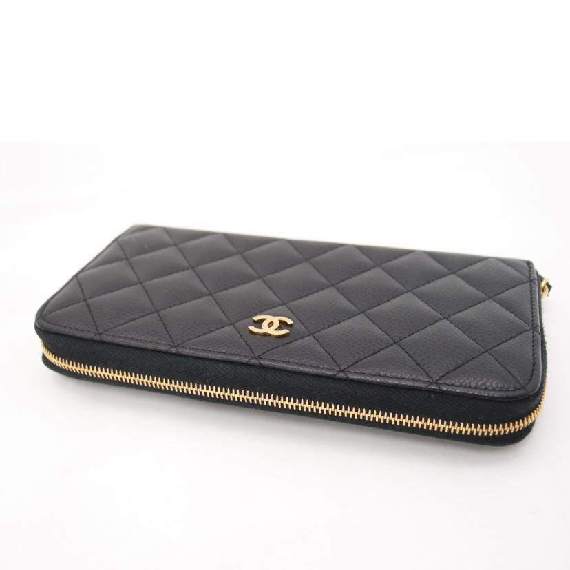 CHANEL シャネル/キャビアスキンラウンドファスナー長財布/ブラック//294*****/Aランク/69