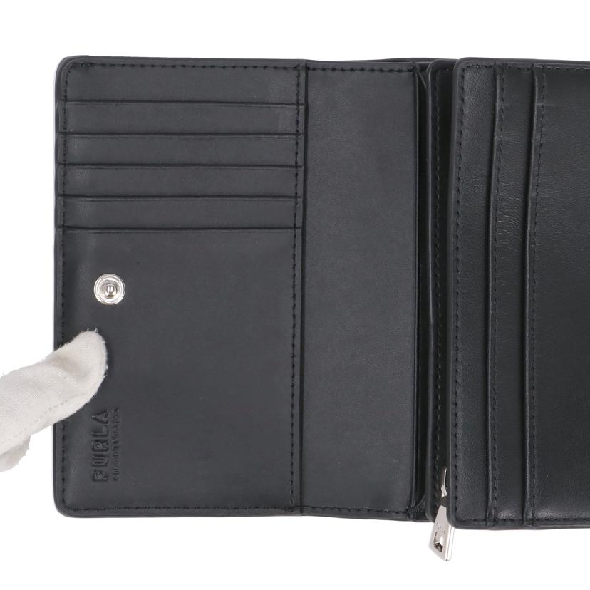 FURLA フルラ/レザーコンパクト財布 黒 銀金具//ABランク/42