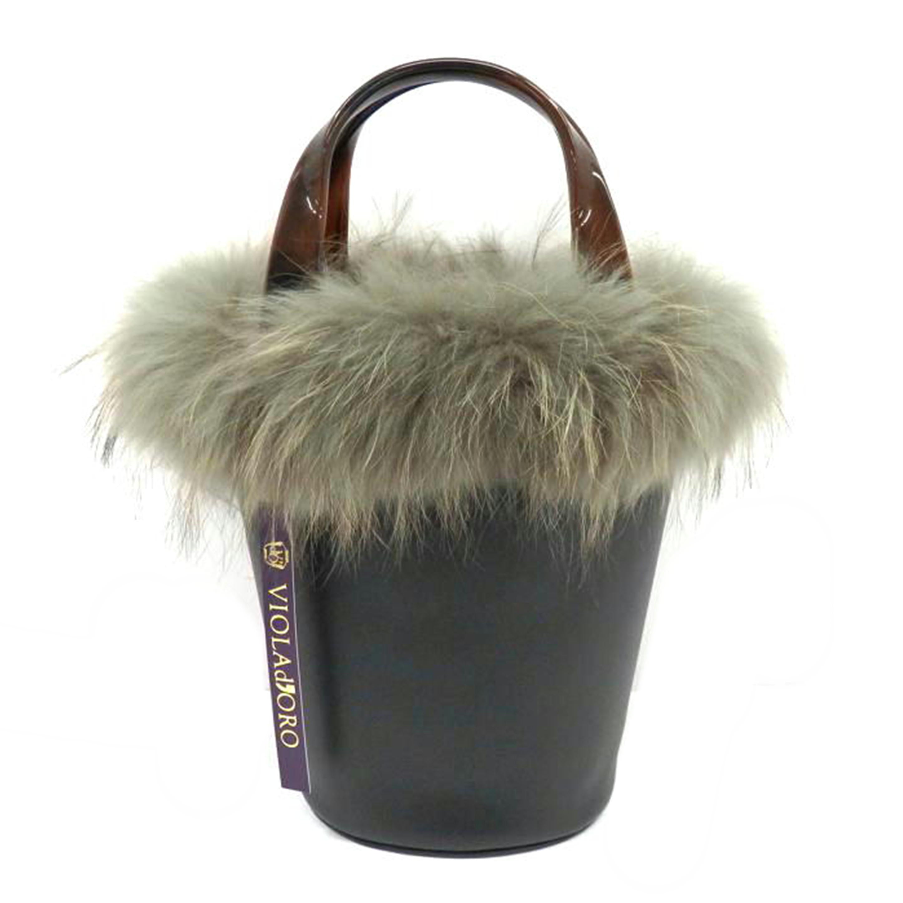 VIOLAd'ORO ヴィオラドーロ/ファー×レザーハンドバッグ//Aランク/77