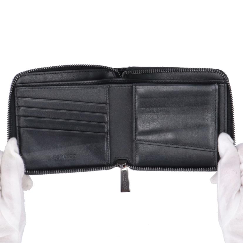 JIMMY CHOO ジミーチュウ/エンボスドスターファブリックラウンドジップウォレット/WIQ/221//57G***/Bランク/19