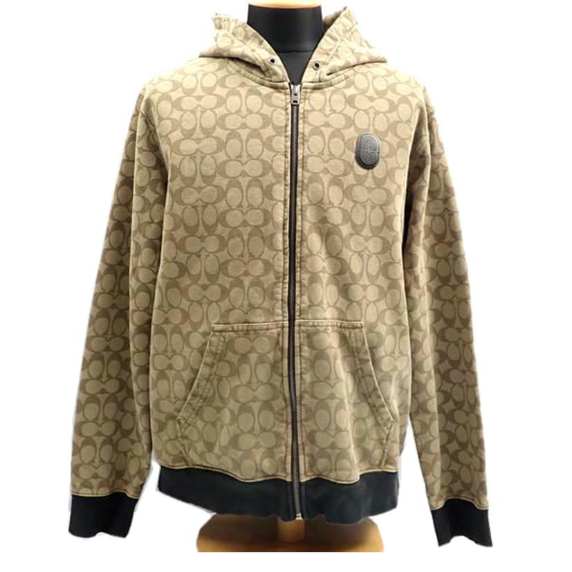 COACH コーチ/★COACHシグネチャー総柄ロゴレザーパッチコットンジップアップパーカー/6514//L/Cランク/62