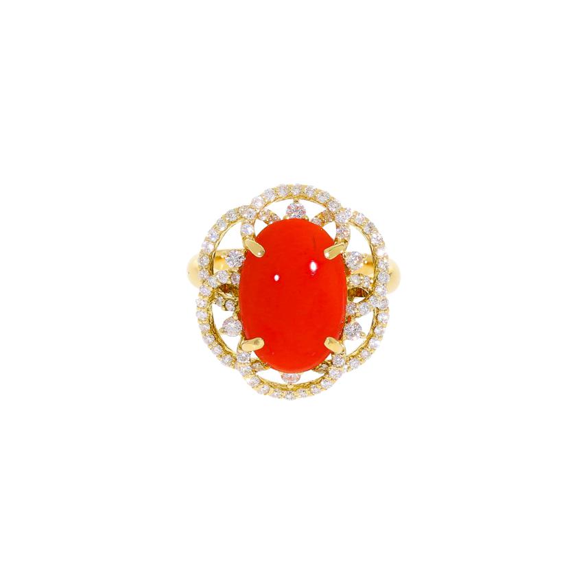 /◎K18珊瑚ダイヤリング3.73/D0.57ct//Aランク/59