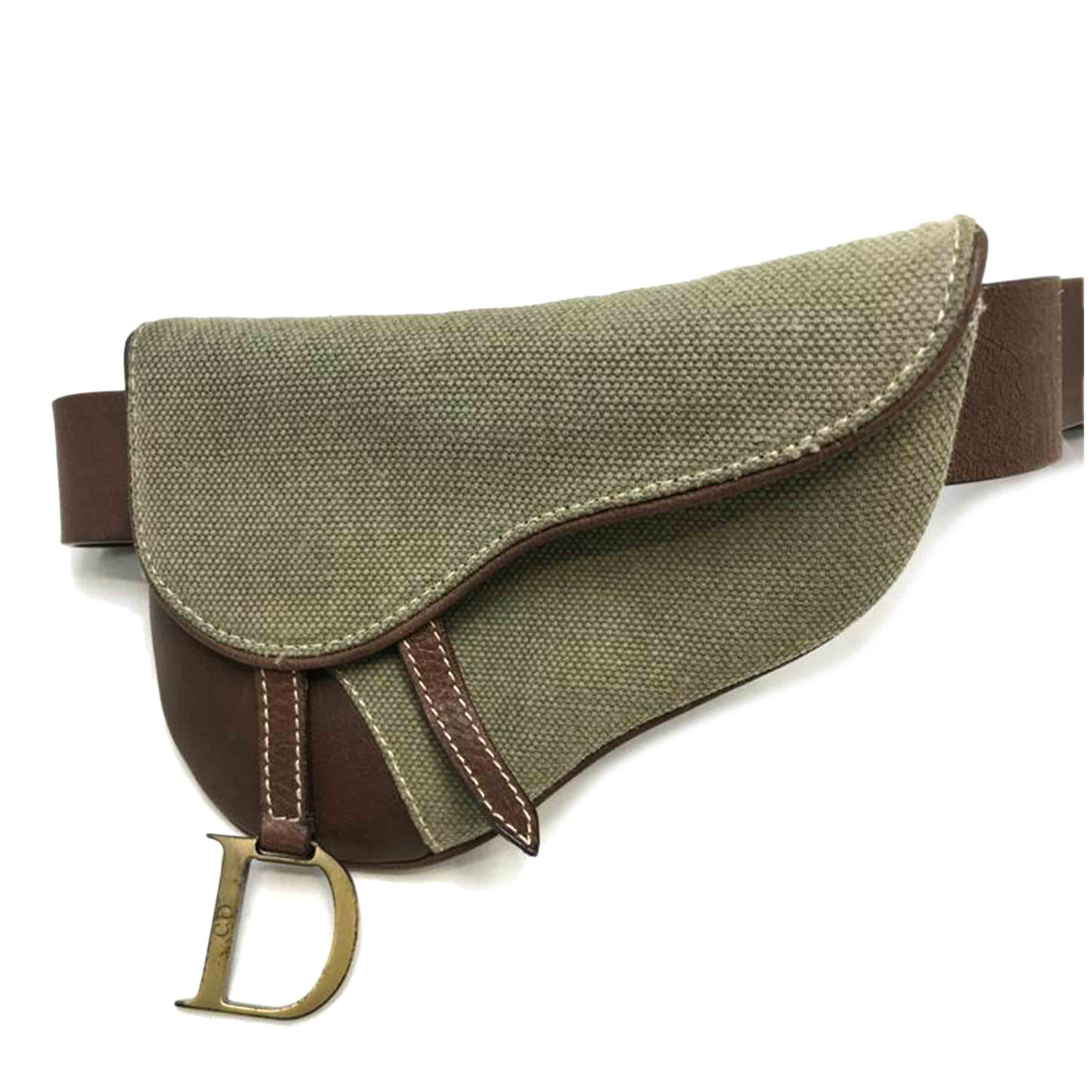ChristianDior クリスチャンディオール/サドルバッグ ウエストポーチ カーキ×ダークブラウン キャンバス×レザー/06BM-0023//Bランク/51