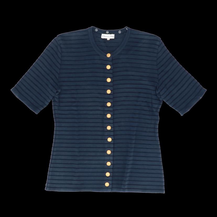 C.DIOR/ヴィンテージカーディガンネイビーxドット シルク/レーヨン/綿/金ボタン//ABランク/82