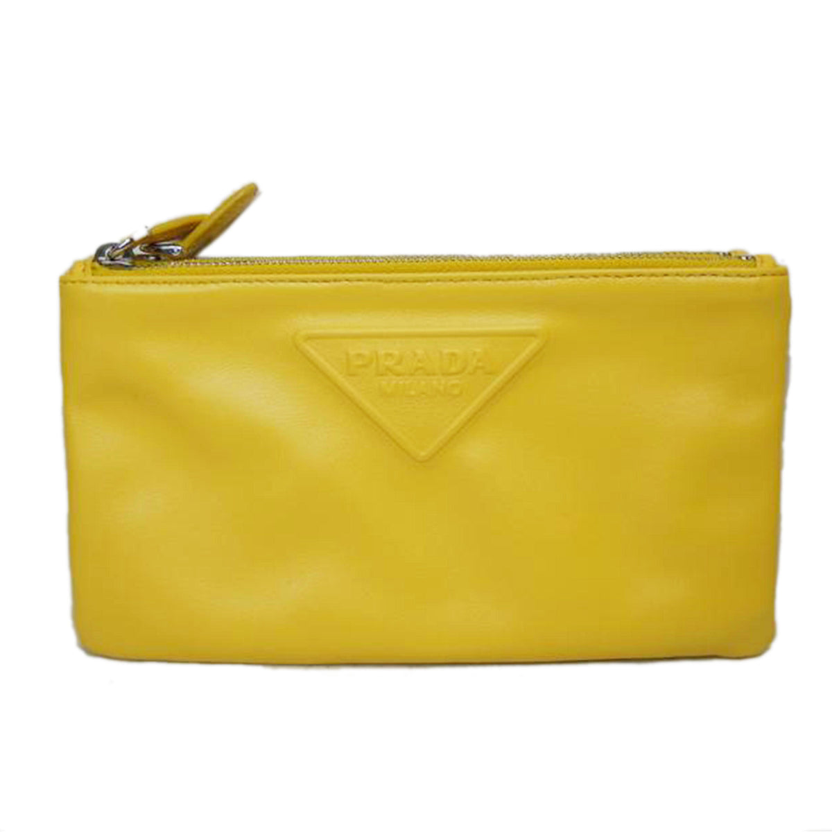 PRADA/エンボスロゴイエローWジップポーチ//42/Aランク/92