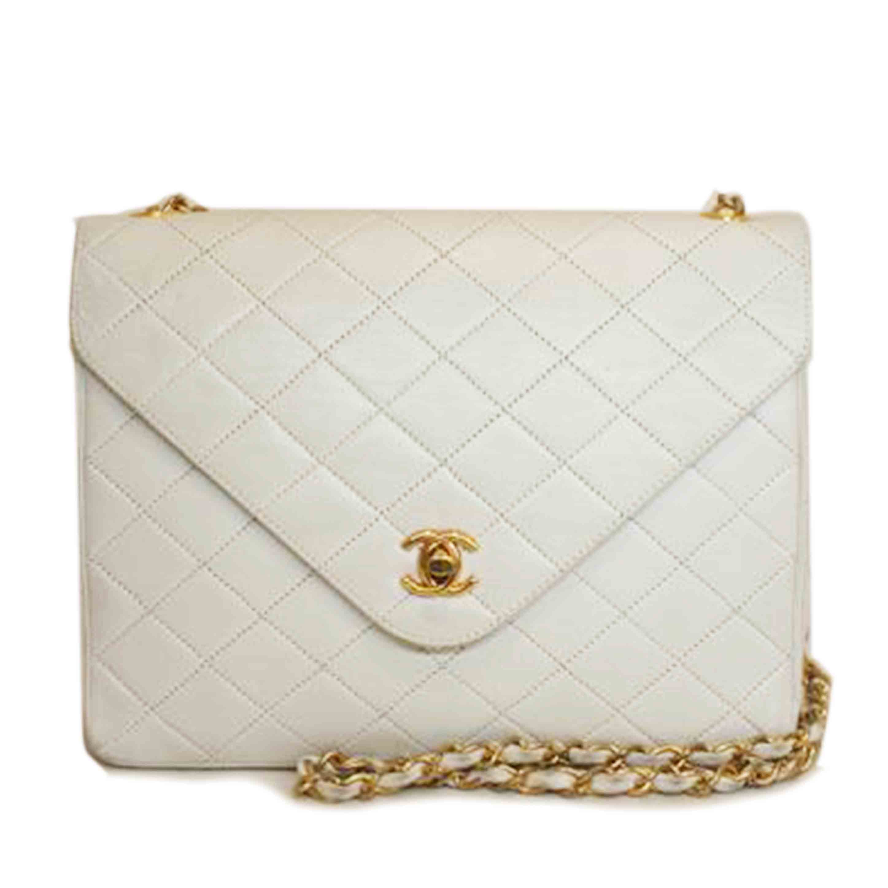 CHANEL シャネル/ラムスキンマトラッセチェーンホワイト//シール***/Bランク/92