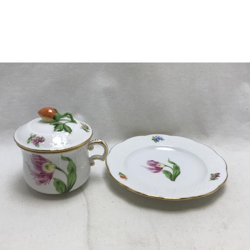 HEREND ヘレンド/バコニーの春 キティピンク クリームカップ&ソーサー 蓋つき//ABランク/51