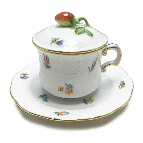 HEREND ヘレンド/ミルフルール・1000の花 蓋つきクリームカップ&ソーサー いちご飾り//Bランク/51