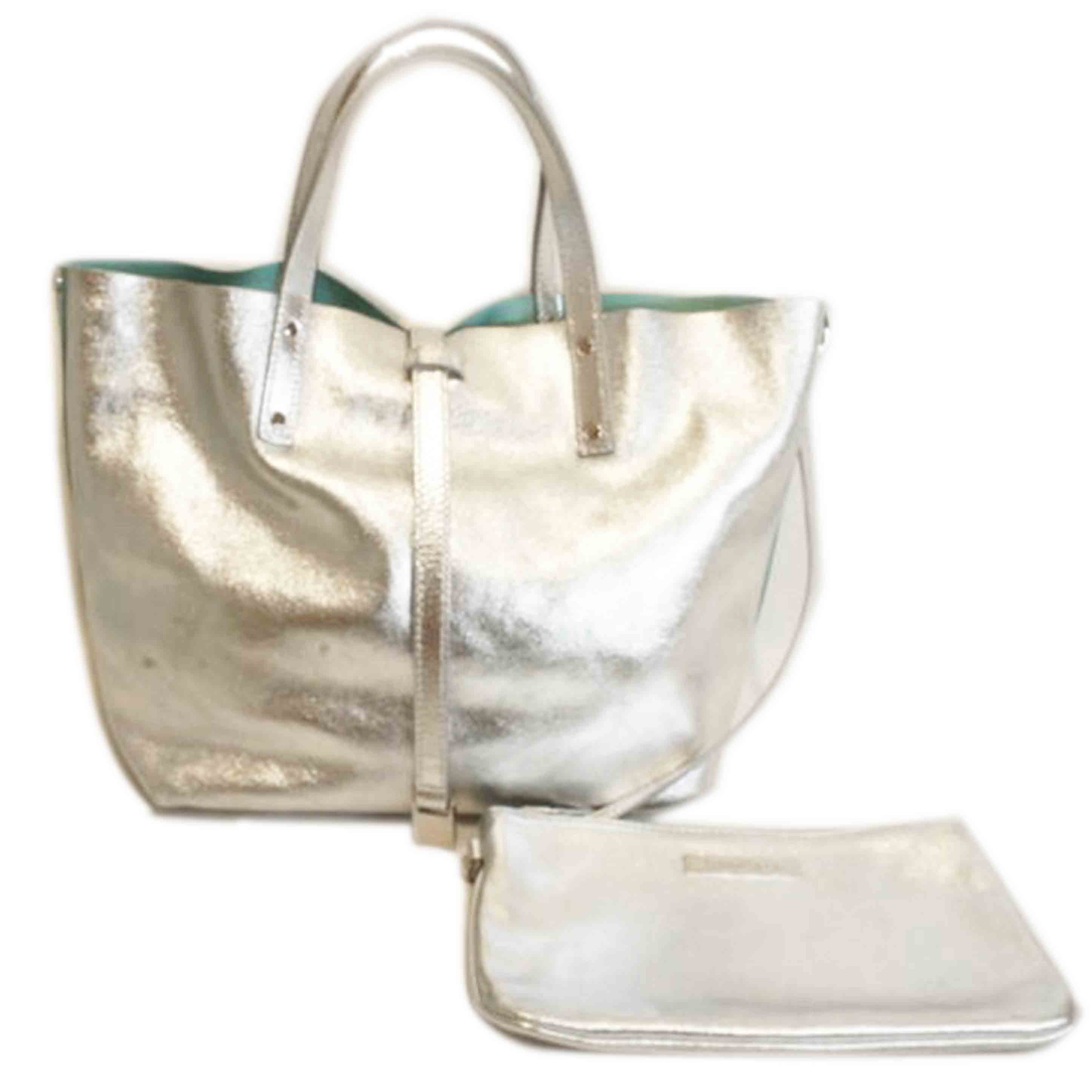 TIFFANY/リバーシブルシルバーレザーバッグ/ポーチ付//Aランク/92