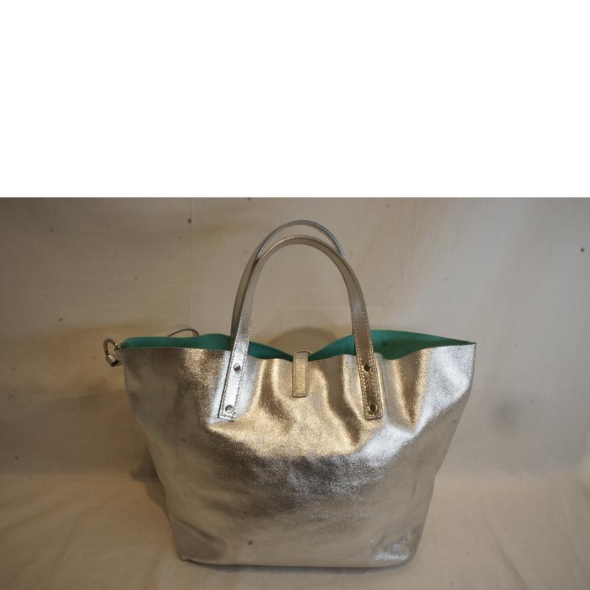 TIFFANY/リバーシブルシルバーレザーバッグ/ポーチ付//Aランク/92