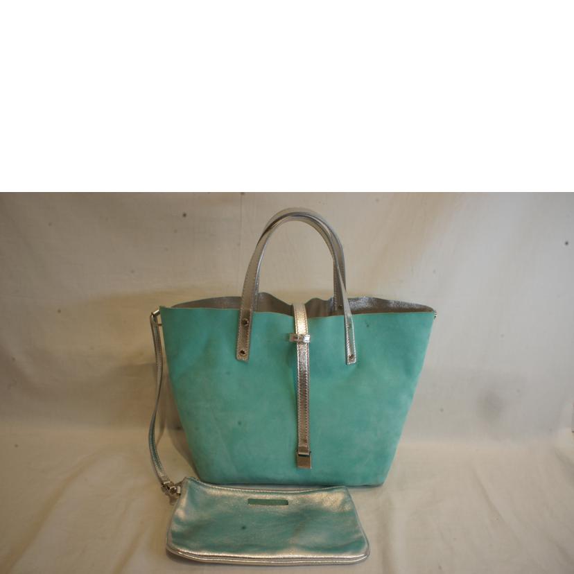 TIFFANY/リバーシブルシルバーレザーバッグ/ポーチ付//Aランク/92