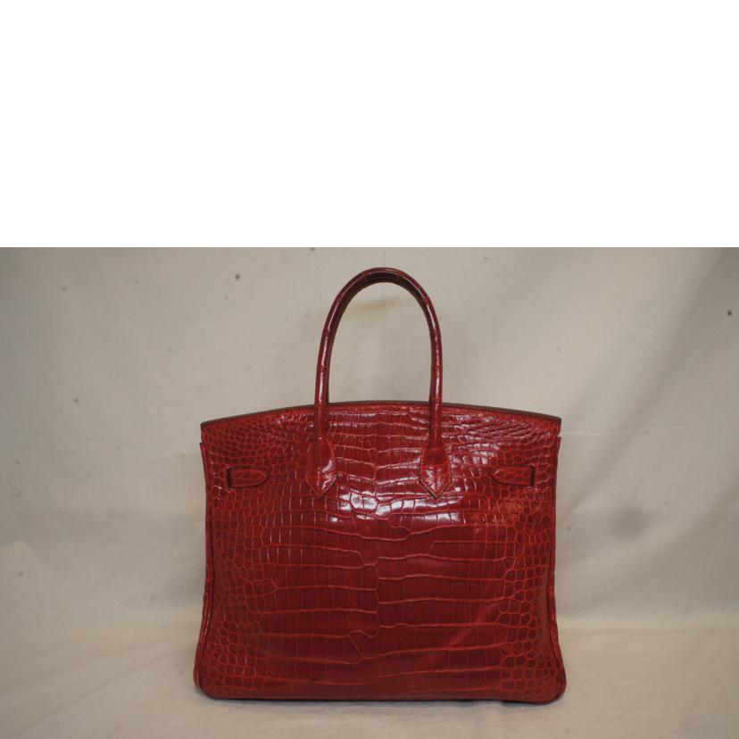 HERMES エルメス/バーキン35/クロコダイルポロサス/レッド/GD金具//□M/ABランク/92