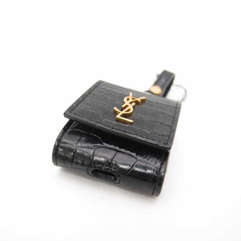 SAINT LAURENT サンローラン/クロコ調AirPodsケース/ブラック//Sランク/69