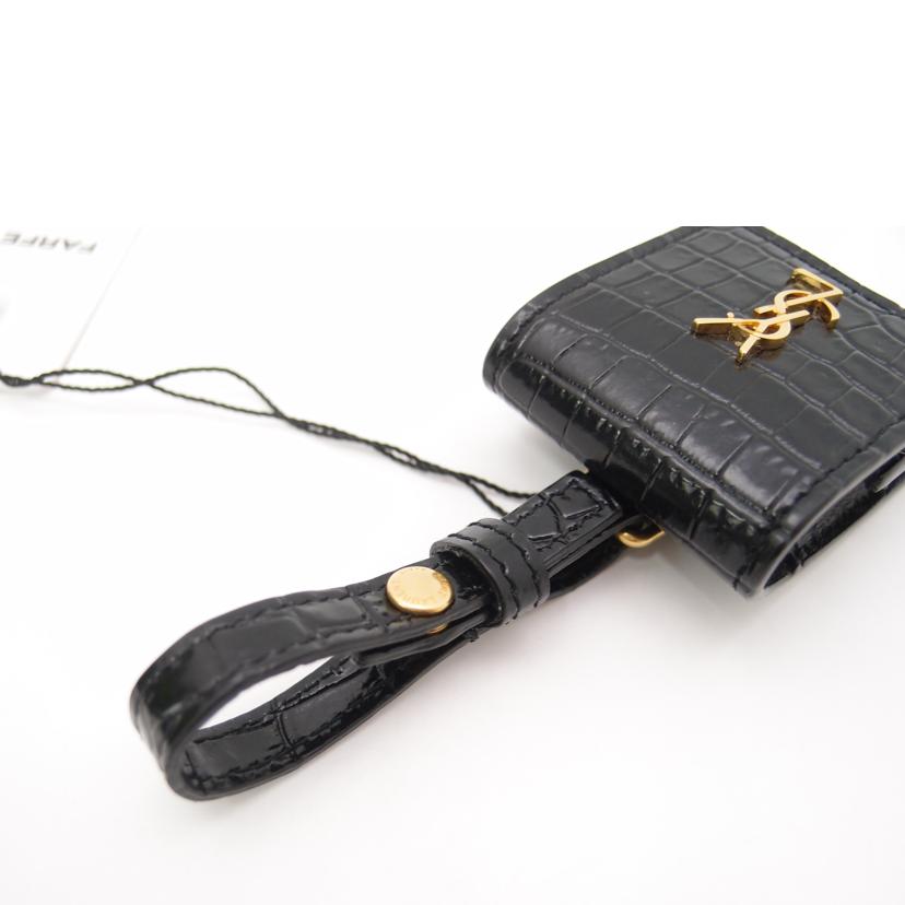 SAINT LAURENT サンローラン/クロコ調AirPodsケース/ブラック//Sランク/69