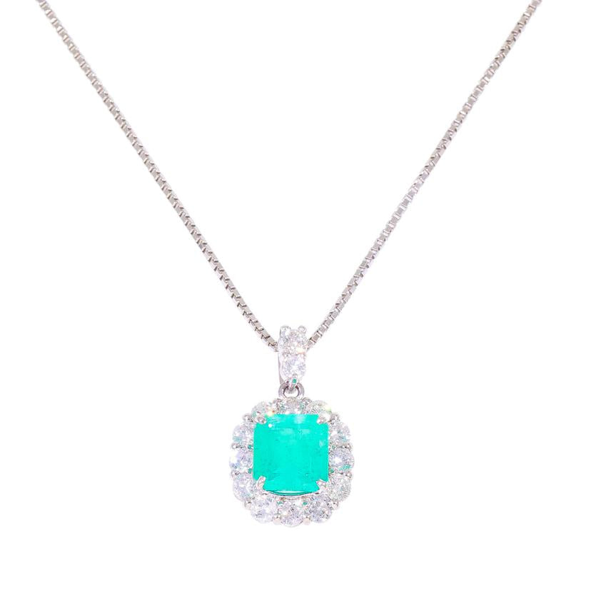 /◎PT950/850エメラルドダイヤネックレス1.50/D0.89ct//ABランク/59