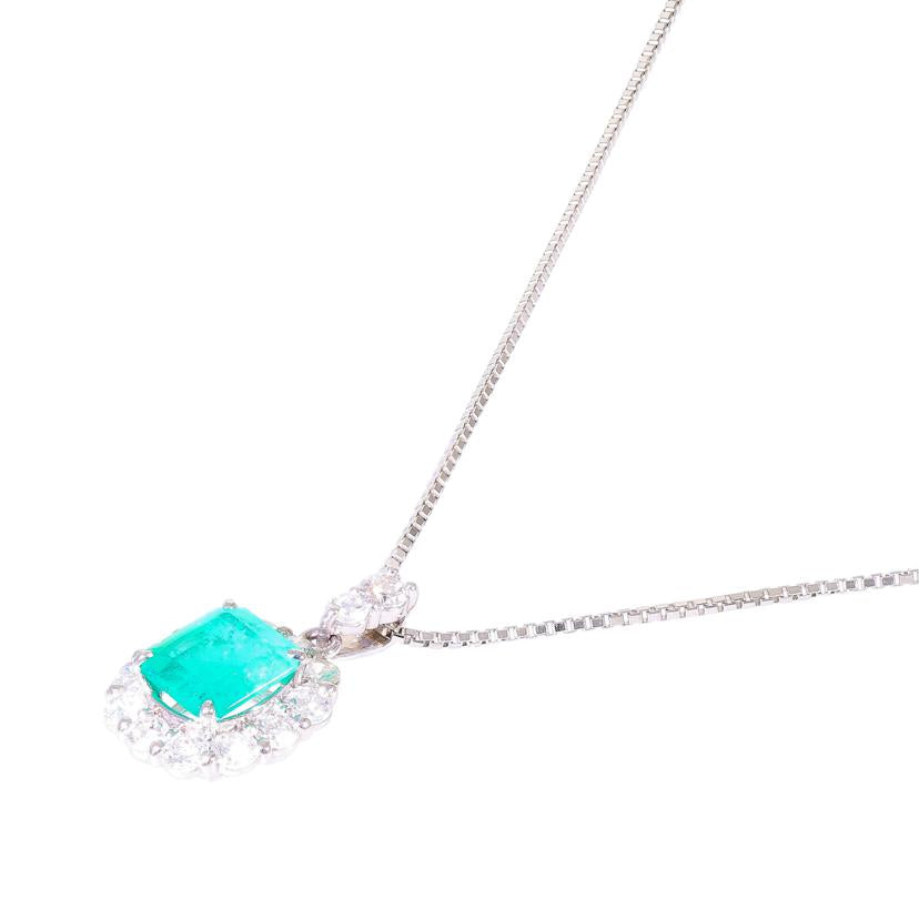 /◎PT950/850エメラルドダイヤネックレス1.50/D0.89ct//ABランク/59